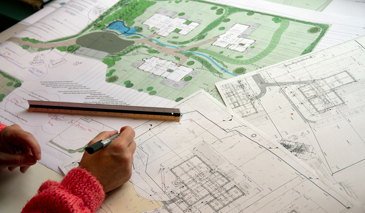 Tina working on designs for the redevelopment of Hentucks Farm in Buckinghamshire
