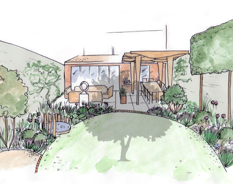 Sketch visual for a contemporary garden design