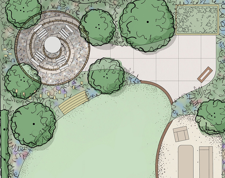 Overhead masterplan view of a contemporary garden design
