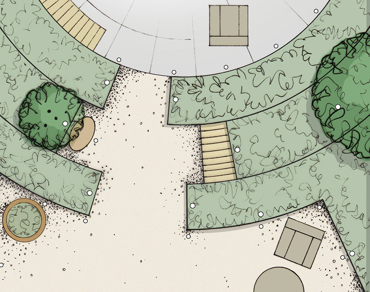 Overhead masterplan view of a contemporary garden design