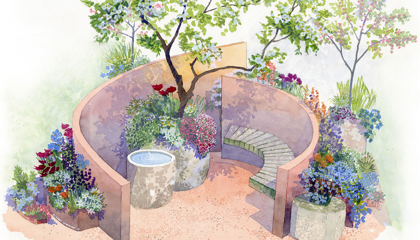 Watercolour by Richard Carman of the RHS Chelsea Flower Show design