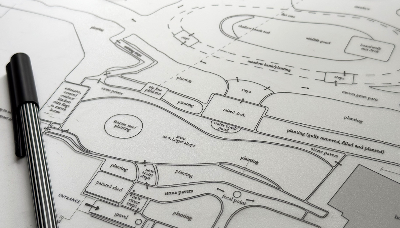 Close up of a masterplan of a garden design